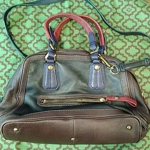 orYany leather satchel bag, multicolor, black, burgundy, purple